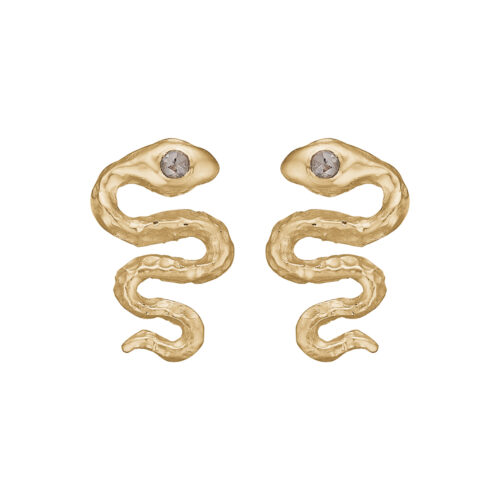 By Birdie Serpent slange ørestikker i guld med rose cut diamanter