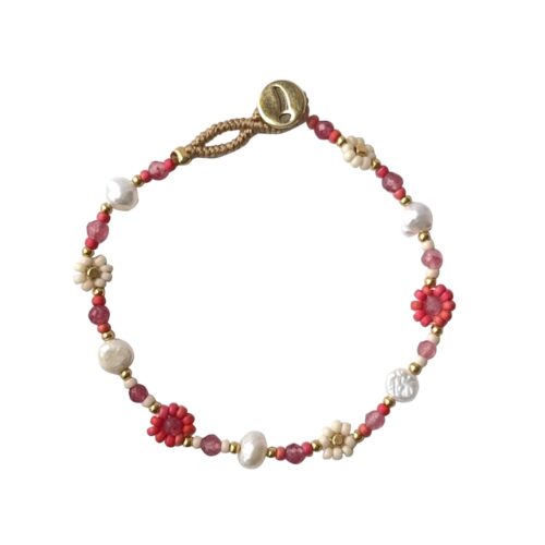 Ibu Jewels Lulu Flower armbånd i farven Coral